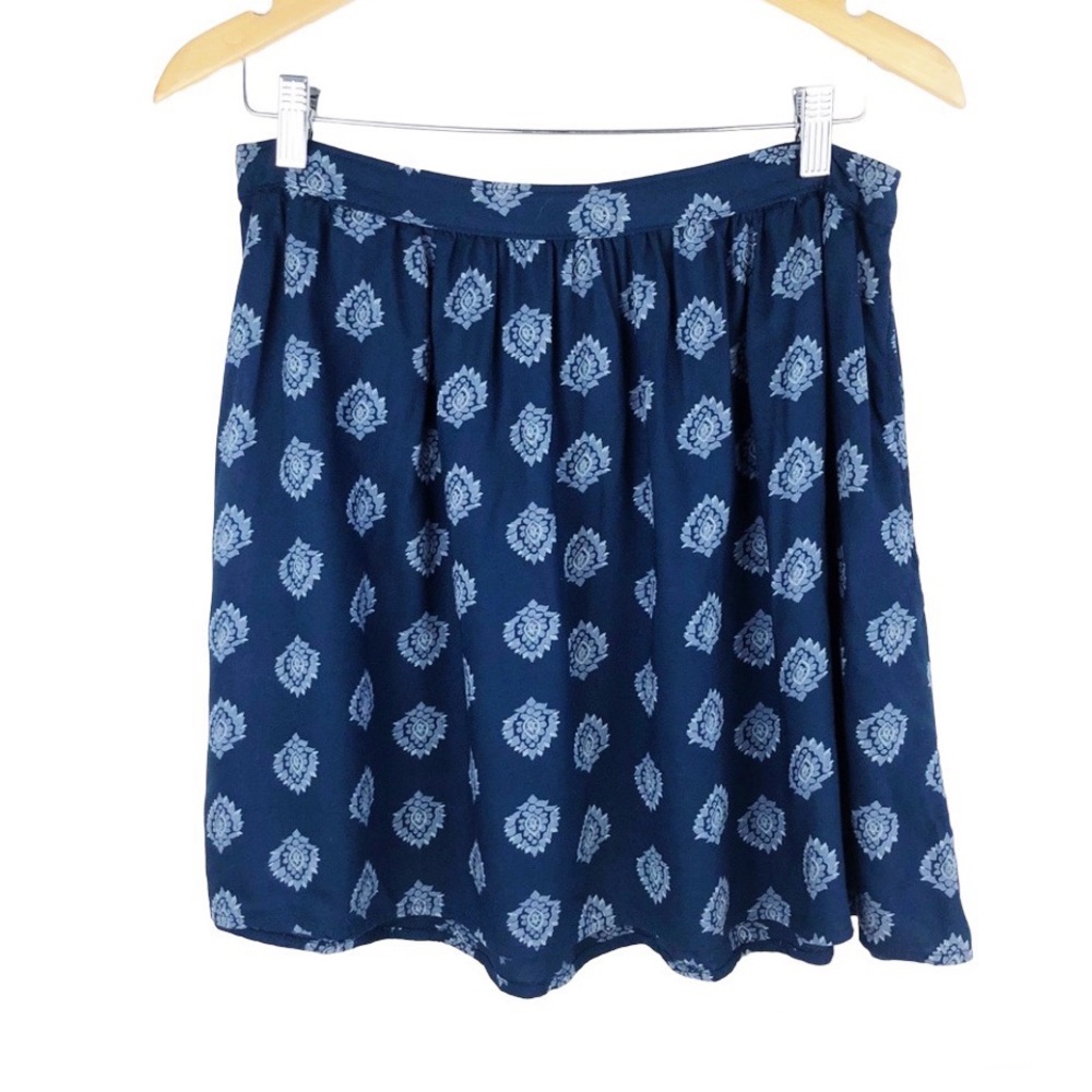 Lucky Brand Wood Stamp Print Flirty Blue Mini Skirt Size Large